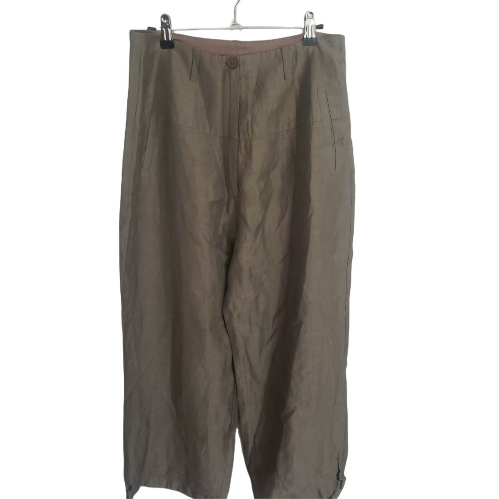 New- Sulu Kerstin Bernecker Linen Blend Cropped Pants Olive Green, Size 8, NWOT
